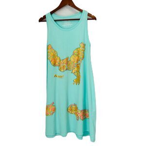 Creacioes Lol-Be Dress Women M Turqoise Cotton Tank Embellish Vacay Cruise Travl